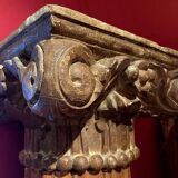 19th Century Italian Architectural Corinthian Wood Columns on Sandstone Plinths, Set of 2