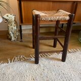 Vintage wooden and straw stool