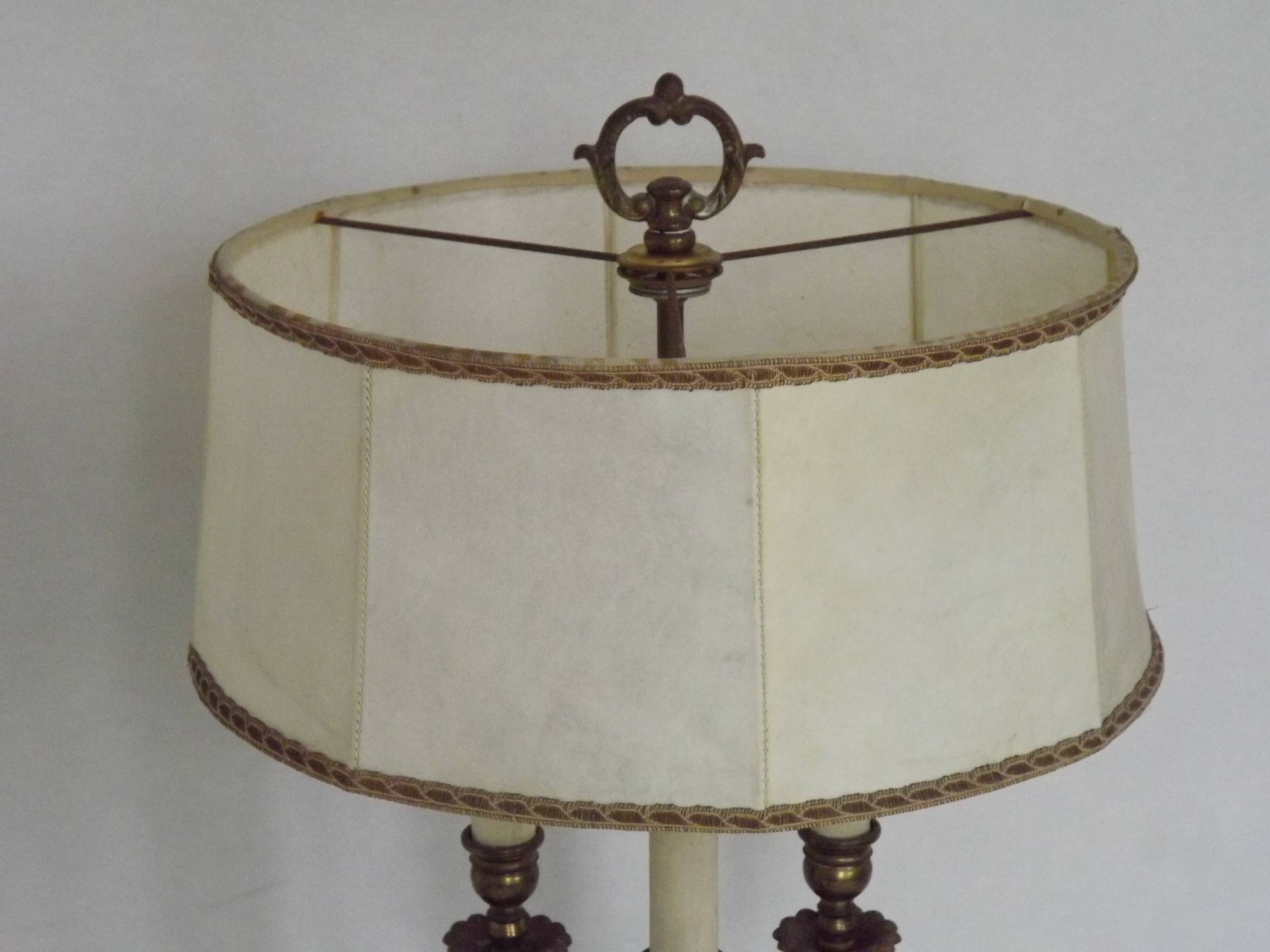 French Empire Style 3 Light Boulotte Table Lamp with Lion Feet and Shade
