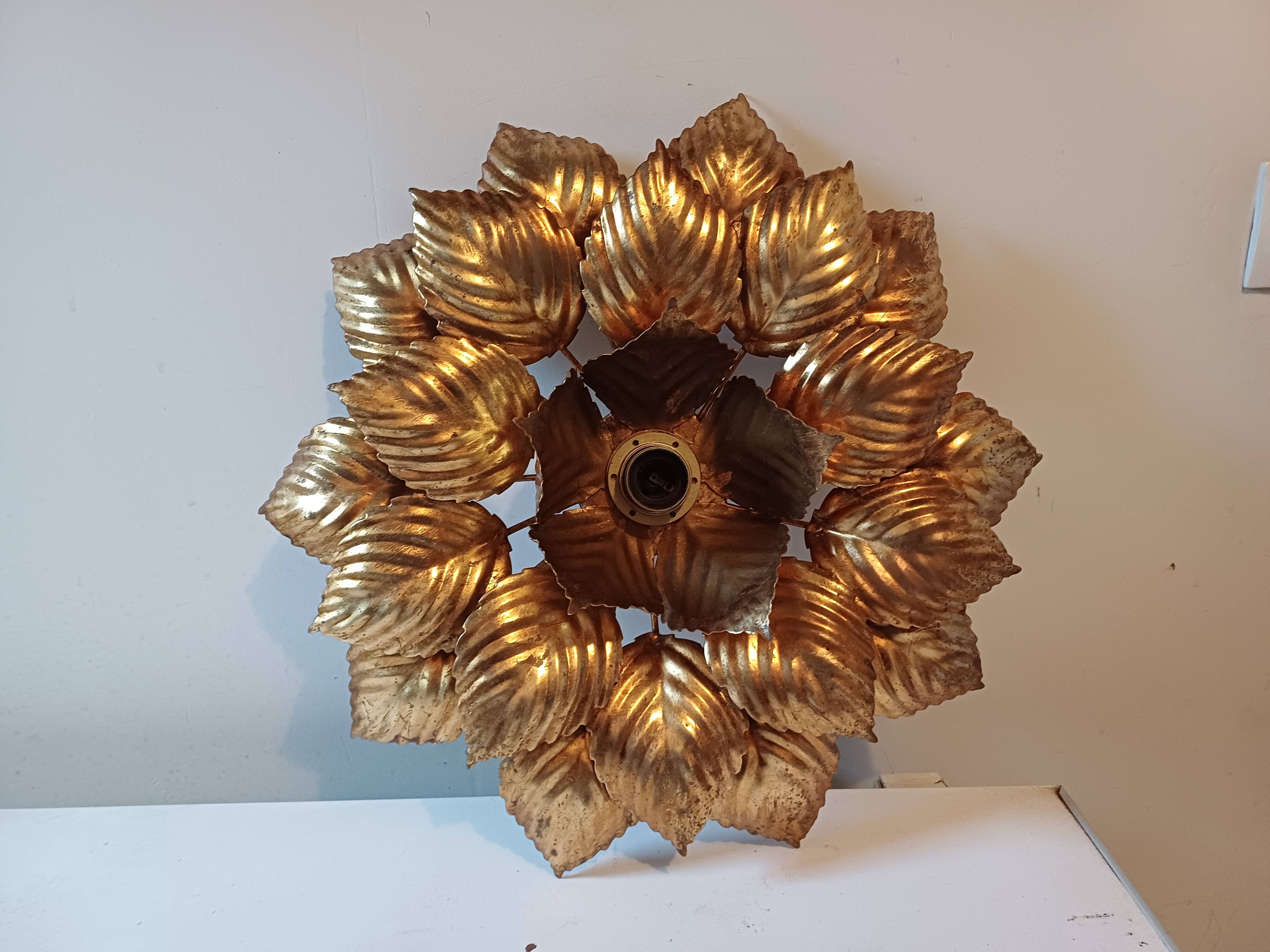 Vintage Gold Metal Wall or Ceiling Light "Sun"
