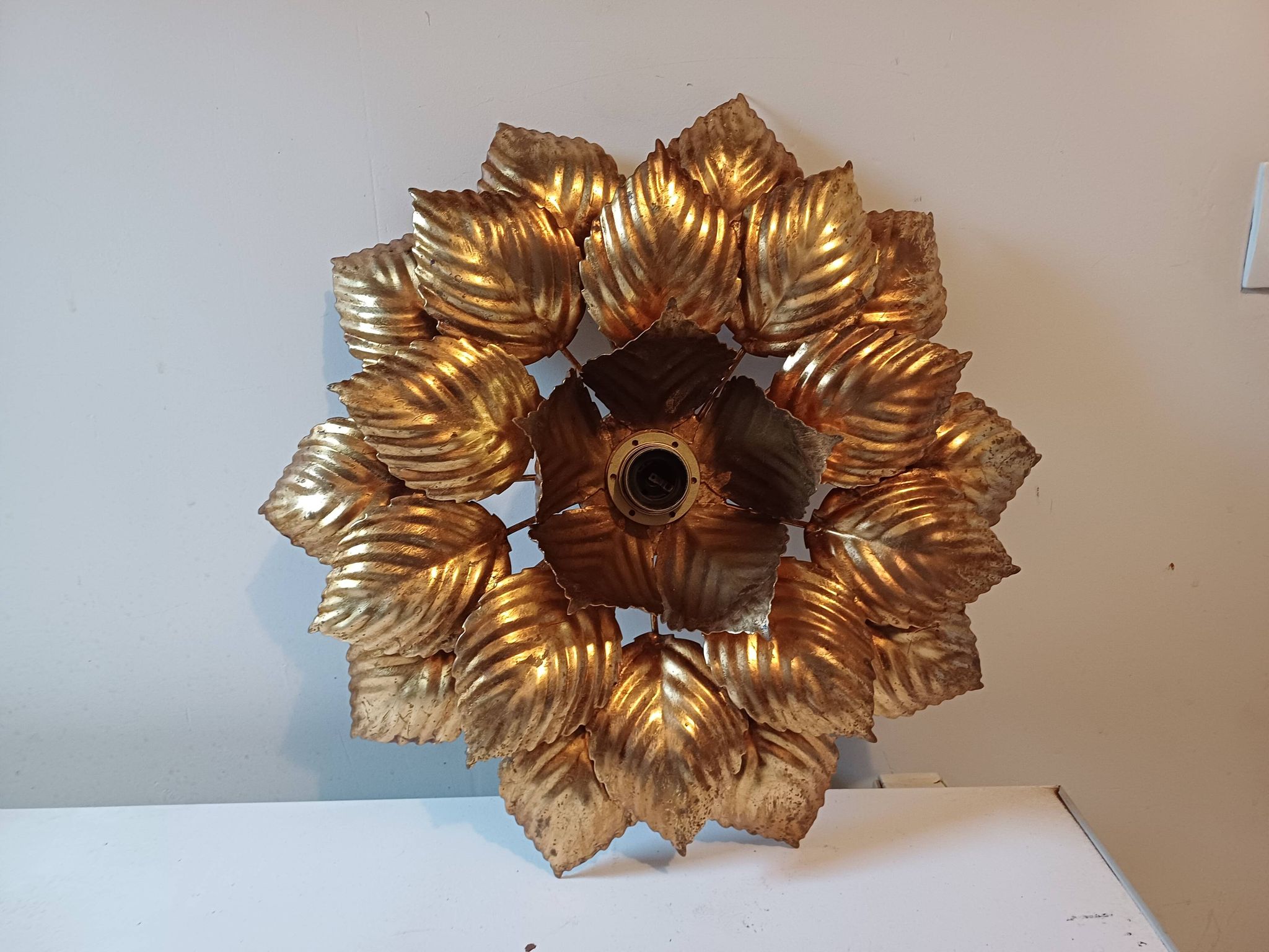 Vintage Gold Metal Wall or Ceiling Light "Sun"