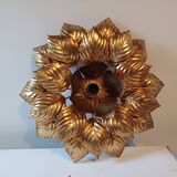 Vintage Gold Metal Wall or Ceiling Light "Sun"