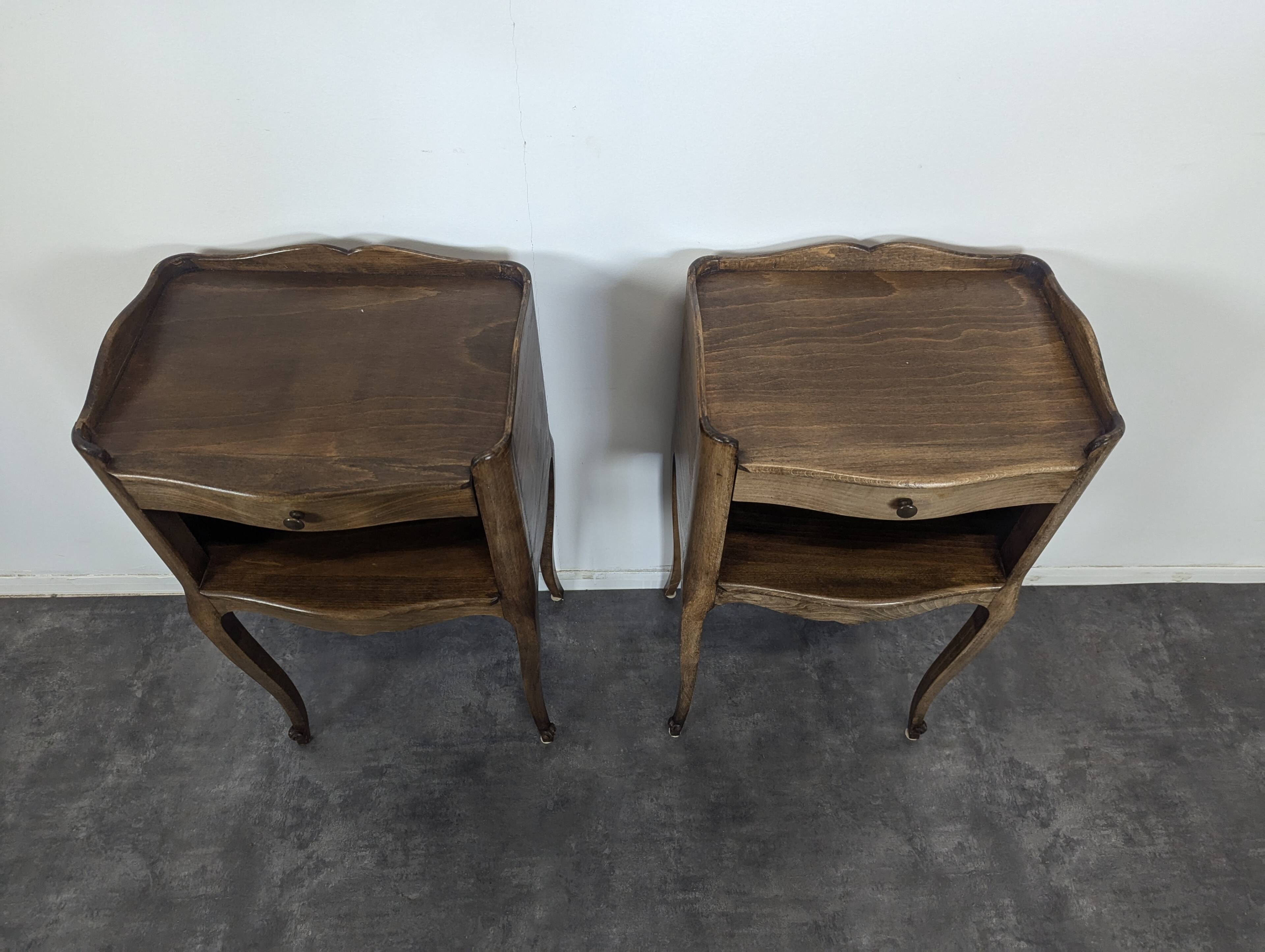 Pair of Louis XV style bedside tables in natural wood