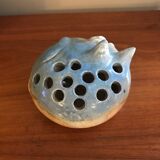 Flat ceramic cat flower vase signed