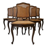 Ensemble de 6 chaises de salle à manger antiques en style Louis XV avec dossier en osier provençal.