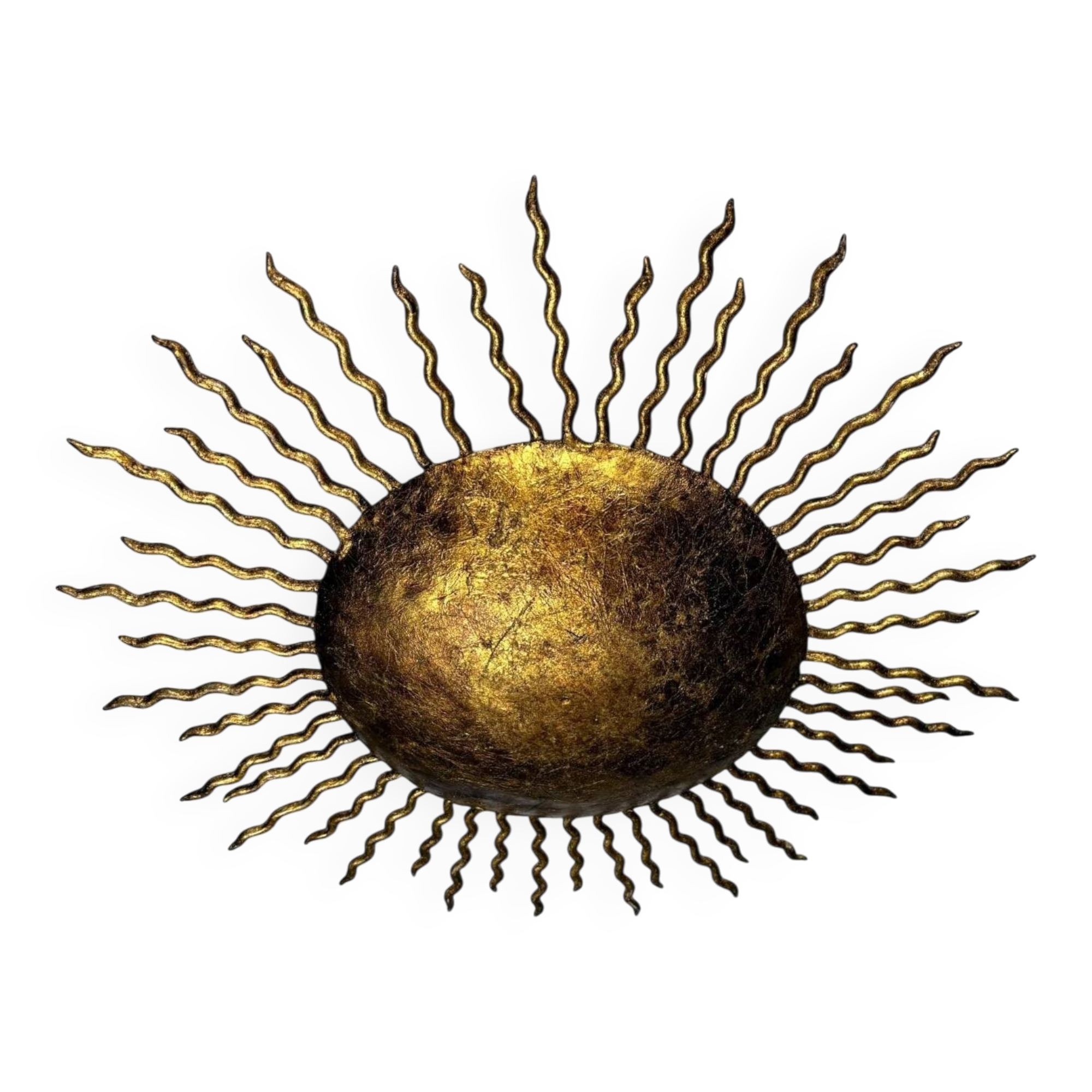 French gilt metal sunburst light fixture, Gilbert Poillerat, 1930s France