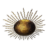 Lustre en métal doré à la feuille en forme de soleil, Gilbert Poillerat, France des années 1930