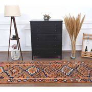 1970s Vintage Turkish Hand-Knotted Wool Cotton Orange Runner Rug 104x338