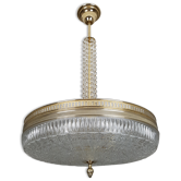 Suspension globe en verre épais et acier doré et pampilles