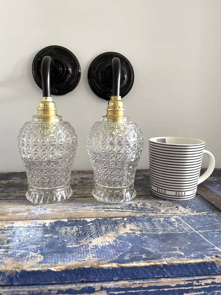 Pair of vintage chiseled glass sconces