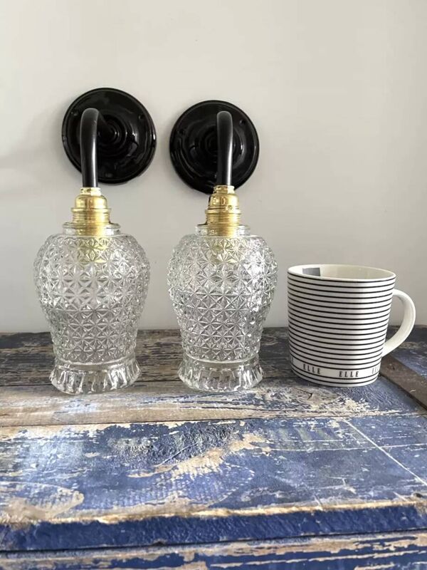 Paire d’appliques en verre ciselé vintage