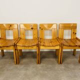 4 brutalist chairs by Silvio Coppola for Roche Bobois, solid pine