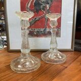 Antique pair of glass candlesticks by MEISENTHAL, marine model