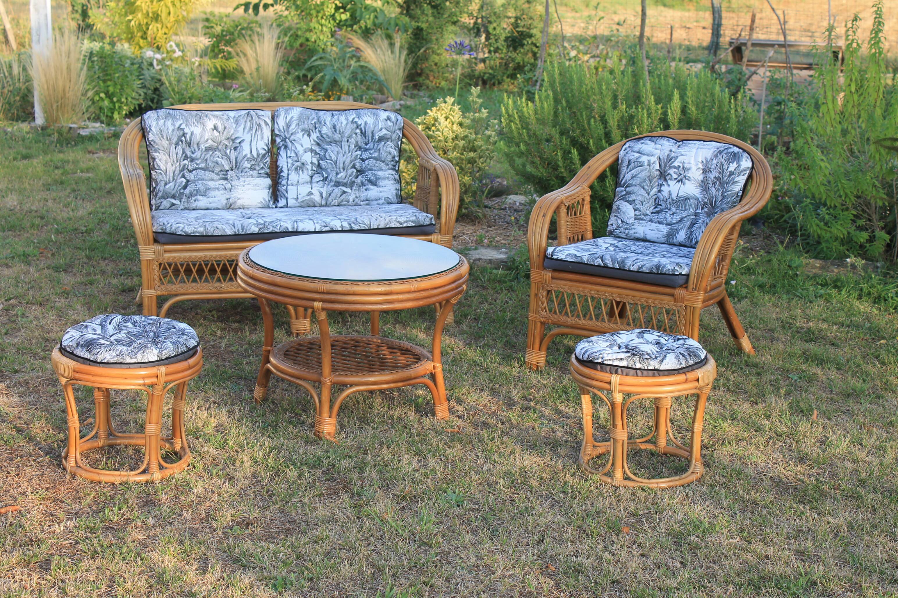 5-piece rattan salon 70/80 year jungle fabric