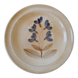 Flat plate in Marais sandstone France beige with blue, white and brown floral decoration