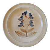 Assiette plate en grès du Marais France beige avec décor floral bleu, blanc et marron
