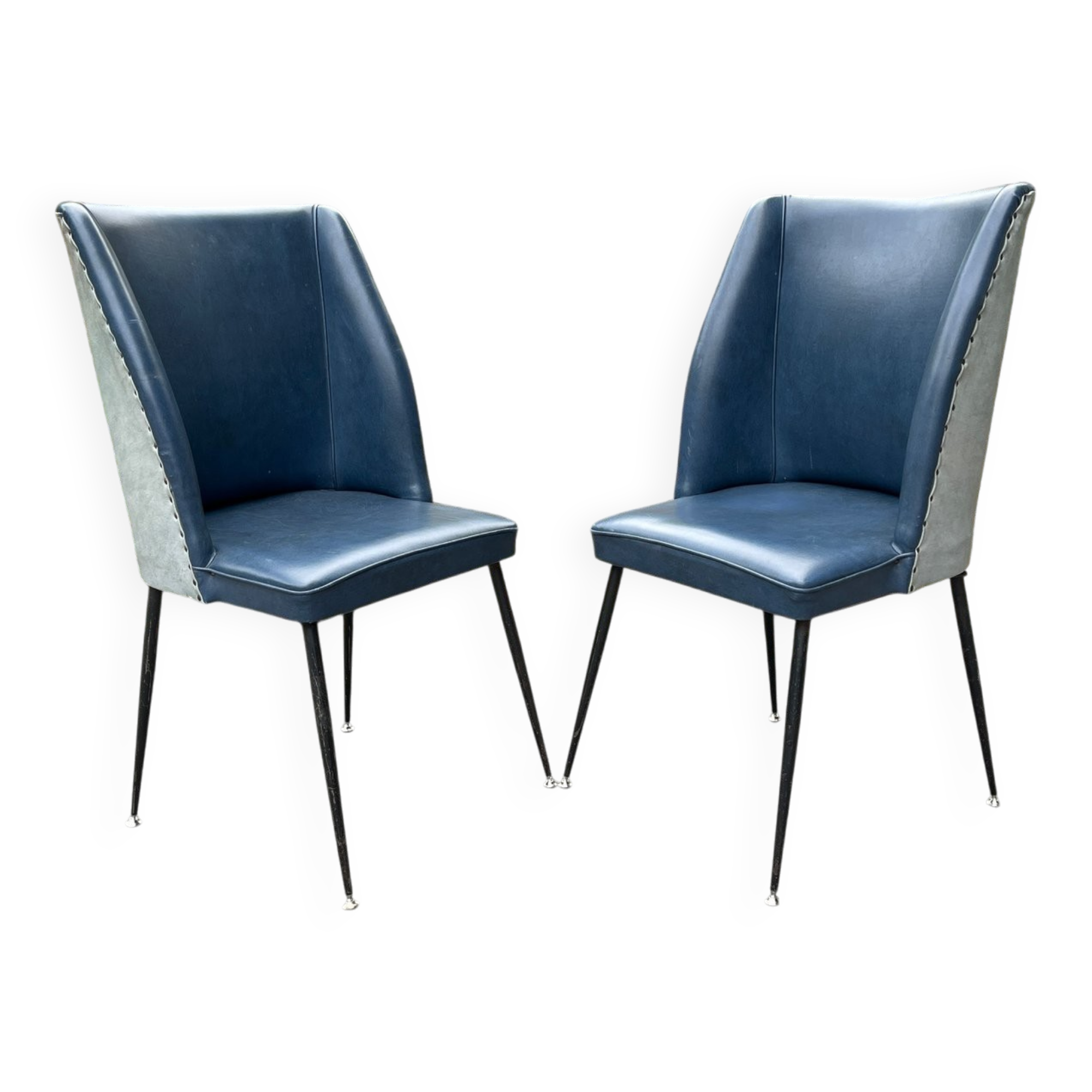 Set of blue dining chairs, Italy, 1950s