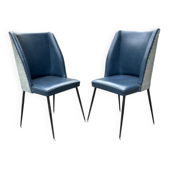 Set of blue dining chairs, Italy, 1950s