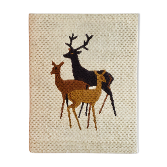 Vintage wool weaving deer family