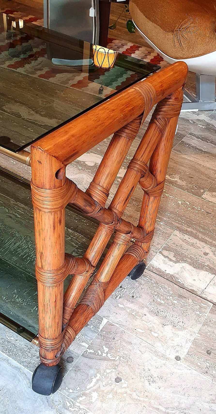 Bamboo coffee table on casters