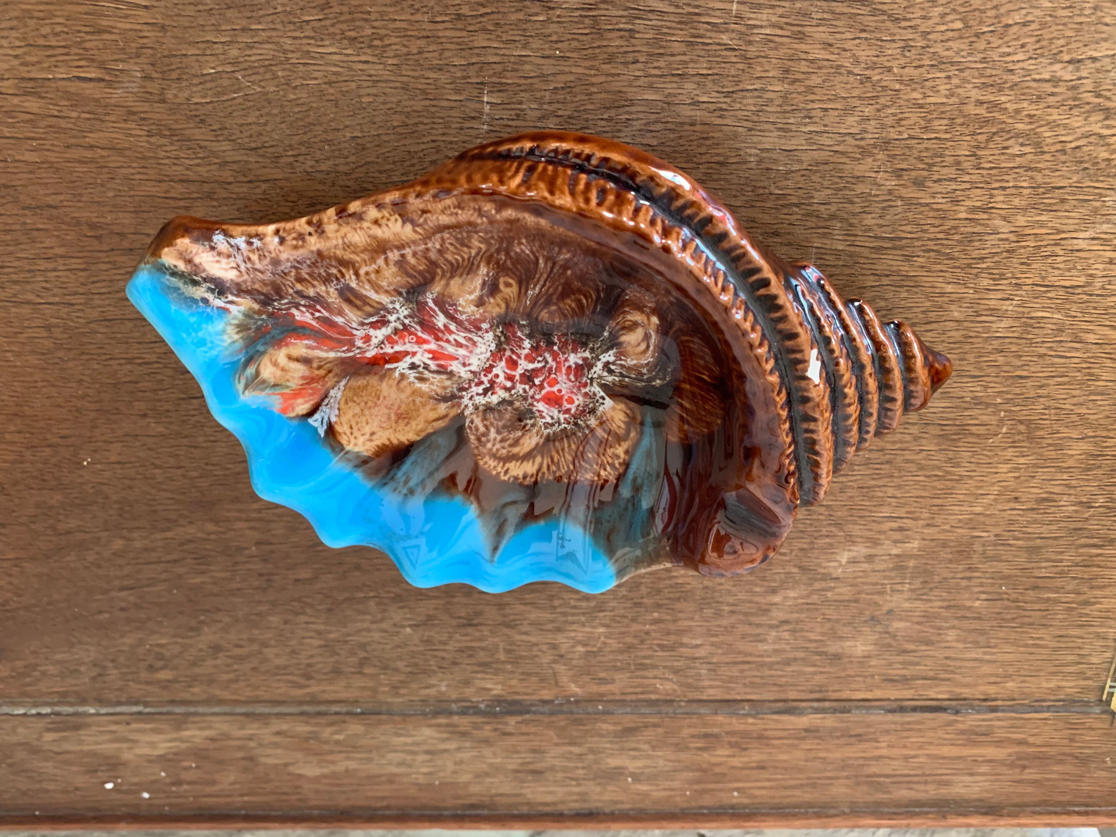 Cendrier barbotine en forme de coquillage Vallauris vintage