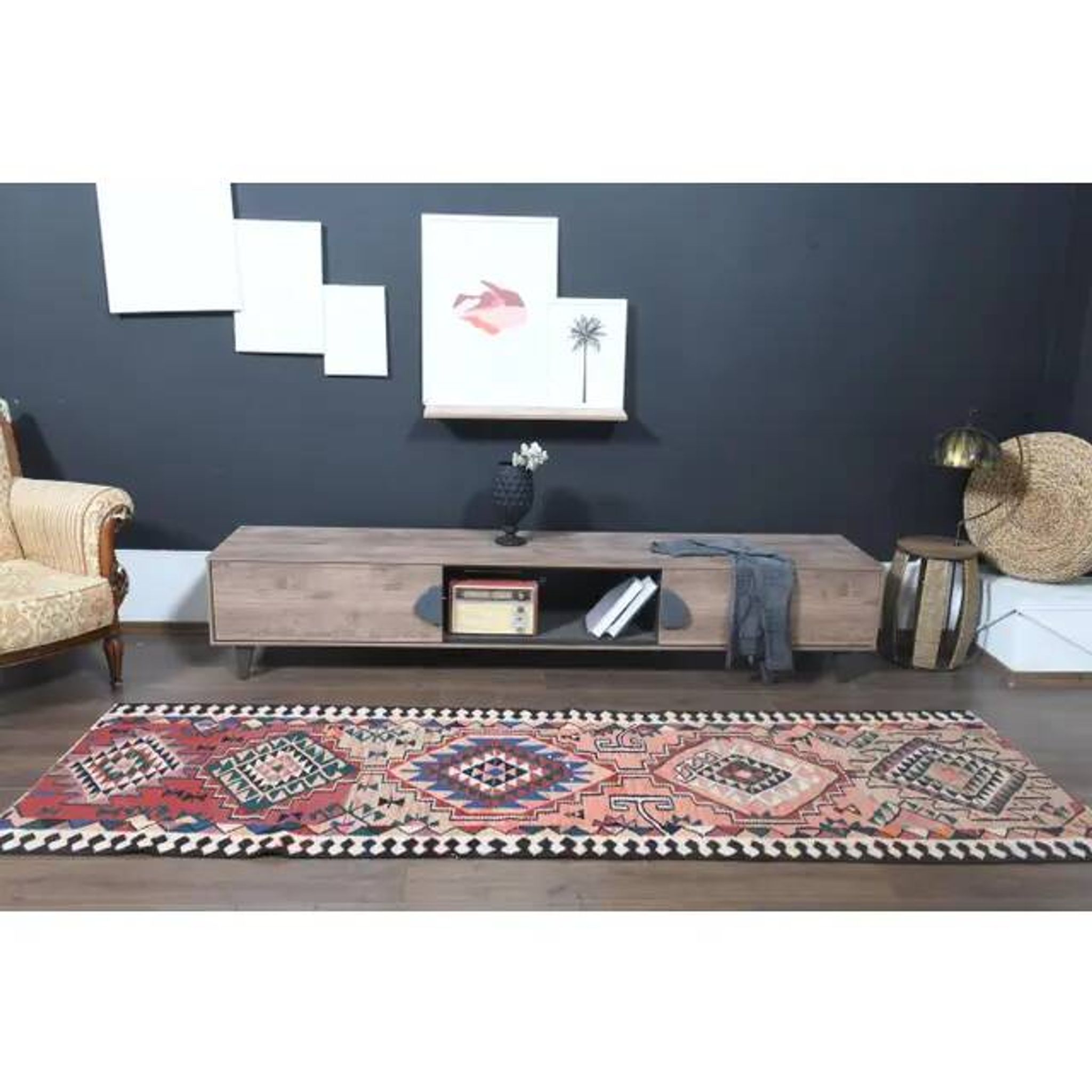 1970s Turkish Oushak Handmade Wool Cotton Orange Runner Rug 93x305