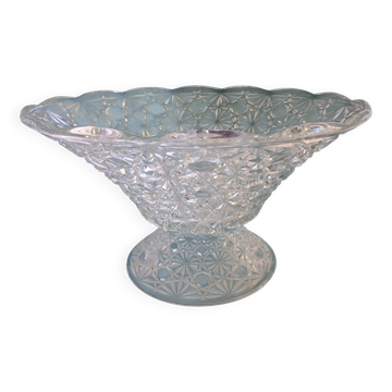 Coupe à fruits évasée & piedouche toute en verre moulé pressé milieu 20e