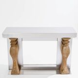 Manteau de cheminée Maison Jansen acier brossé pierre de taille 1968