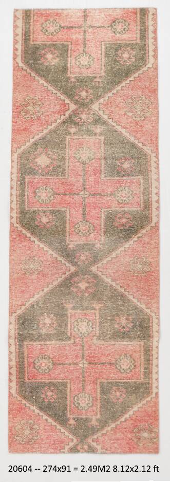 3x9 Peach Red Vintage Turkish Runner Rug, 91x274Cm SK20604