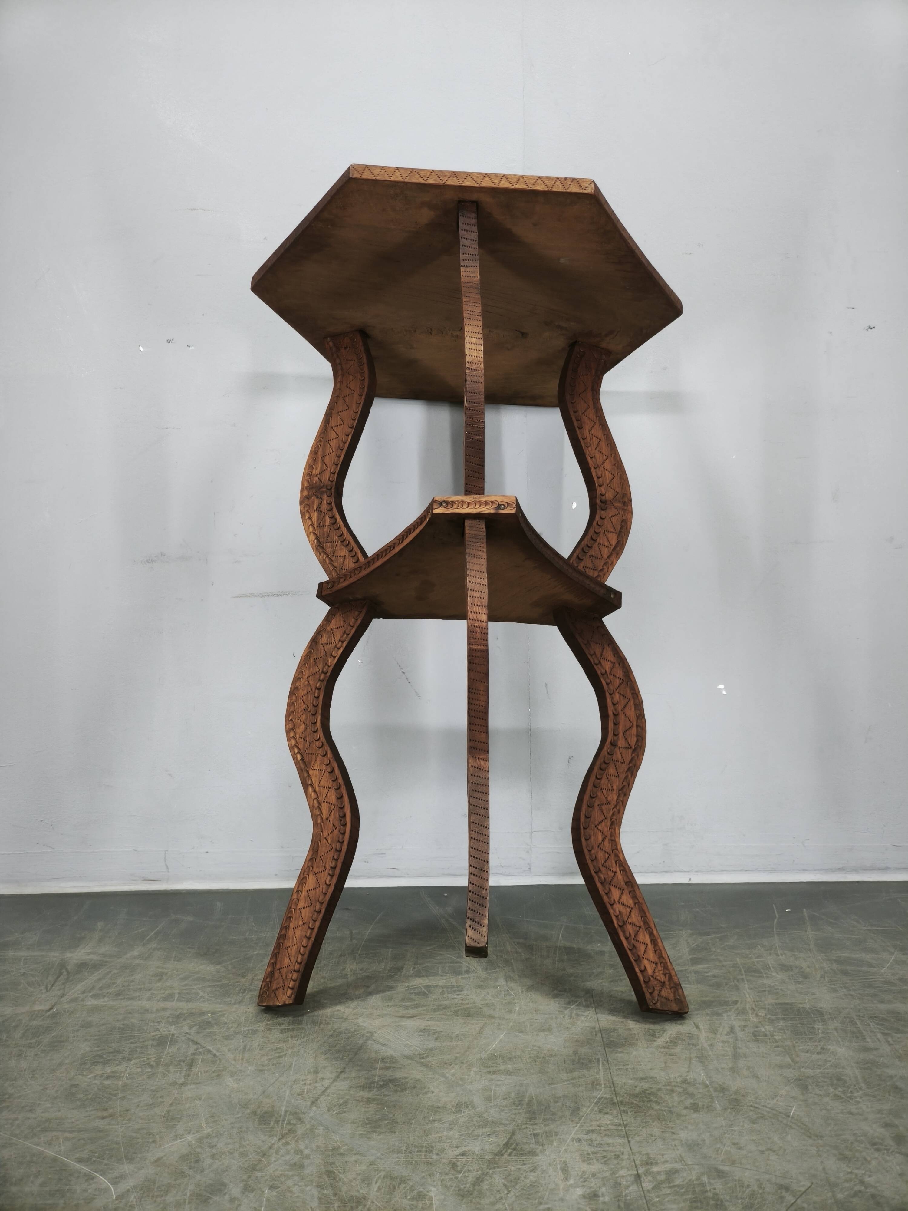 Circa 1900 Central European Hand-Carved Beech Side Table