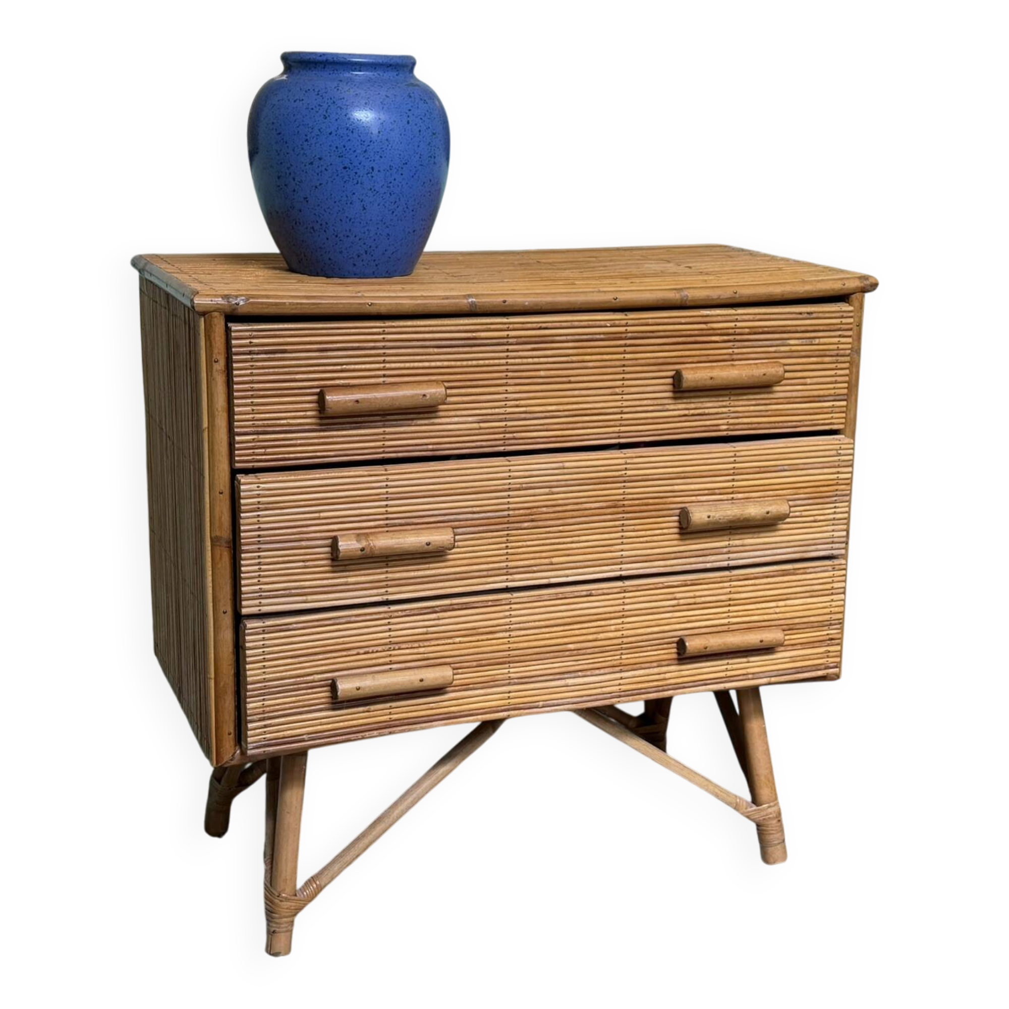Commode 3 tiroirs bambou/rotin vintage