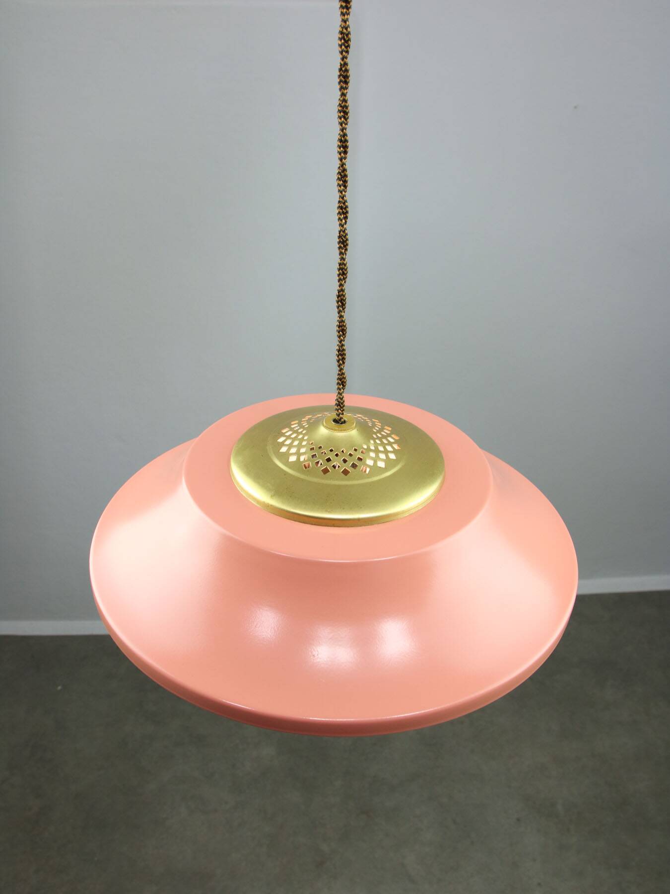 Mid-Century Italian Pink Metal and Brass Pendant Lamp