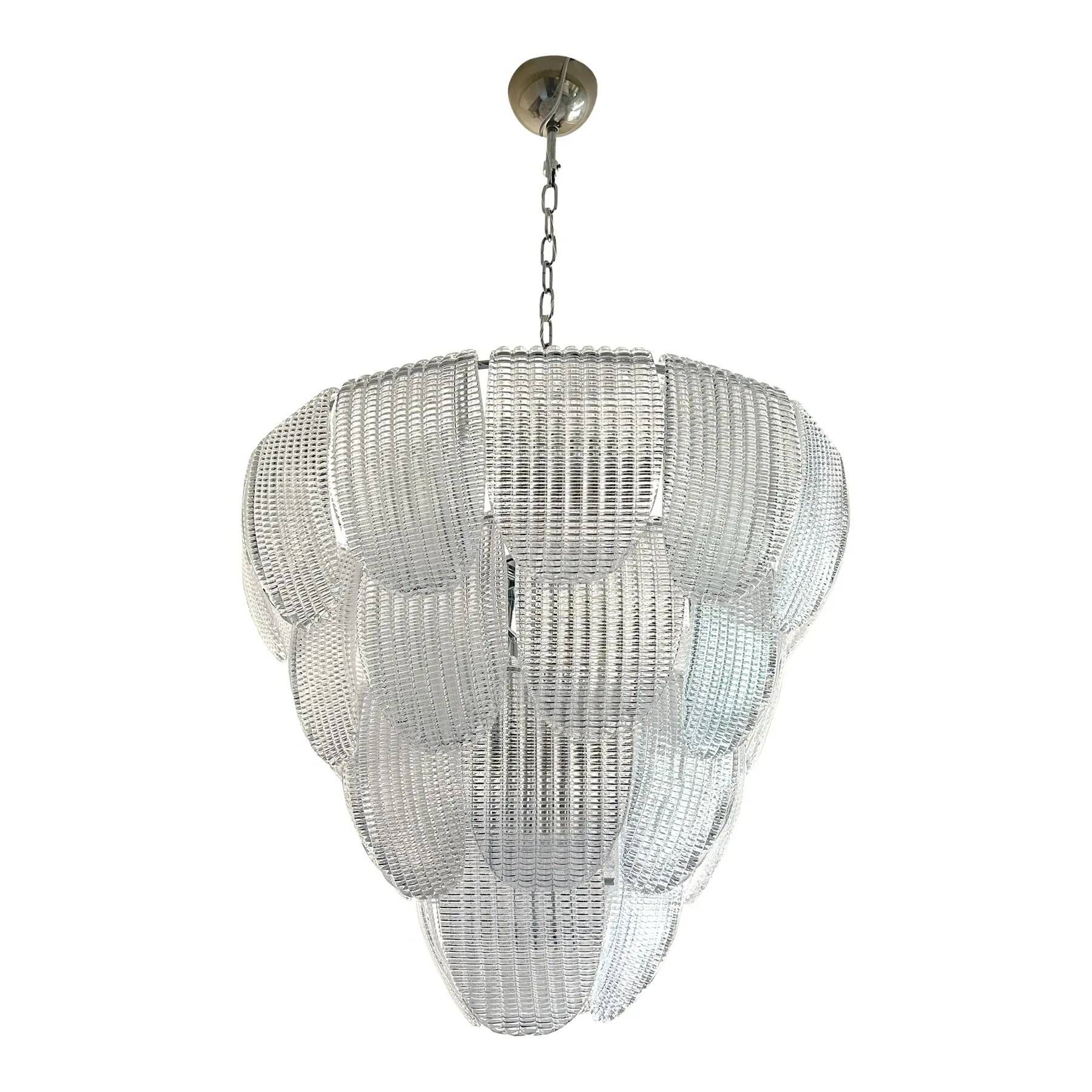Contemporary Diamanted Trasparent “Petals” Murano Glass Chandelier by Simoe