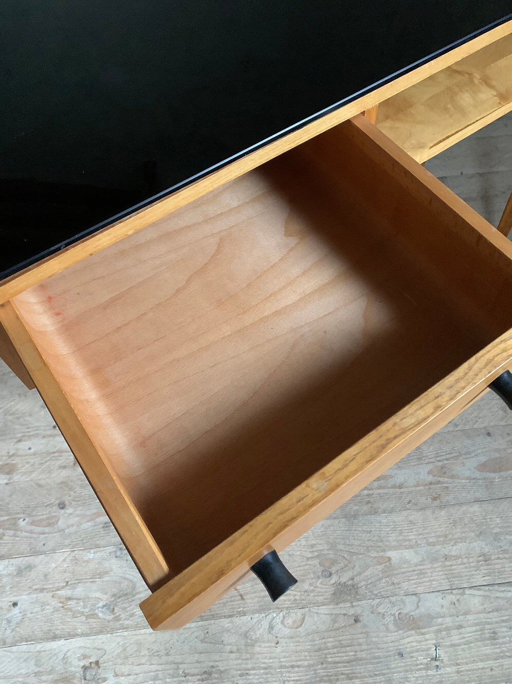 Vintage desk with compass legs in oak