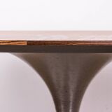 Large round coffee table with tulip leg in brushed aluminum and zebrano 1960.