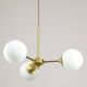 Italian Mid century Modern Chandelier in Brass and Opaline Glass, 1960s