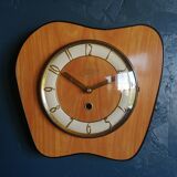 Clock formica vintage asymmetrical silent wall clock "Etling wood"