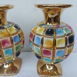 PAIR OF CERAMIC VASES DOREE, POLYCHROME, VINTAGE ITALY 60'S