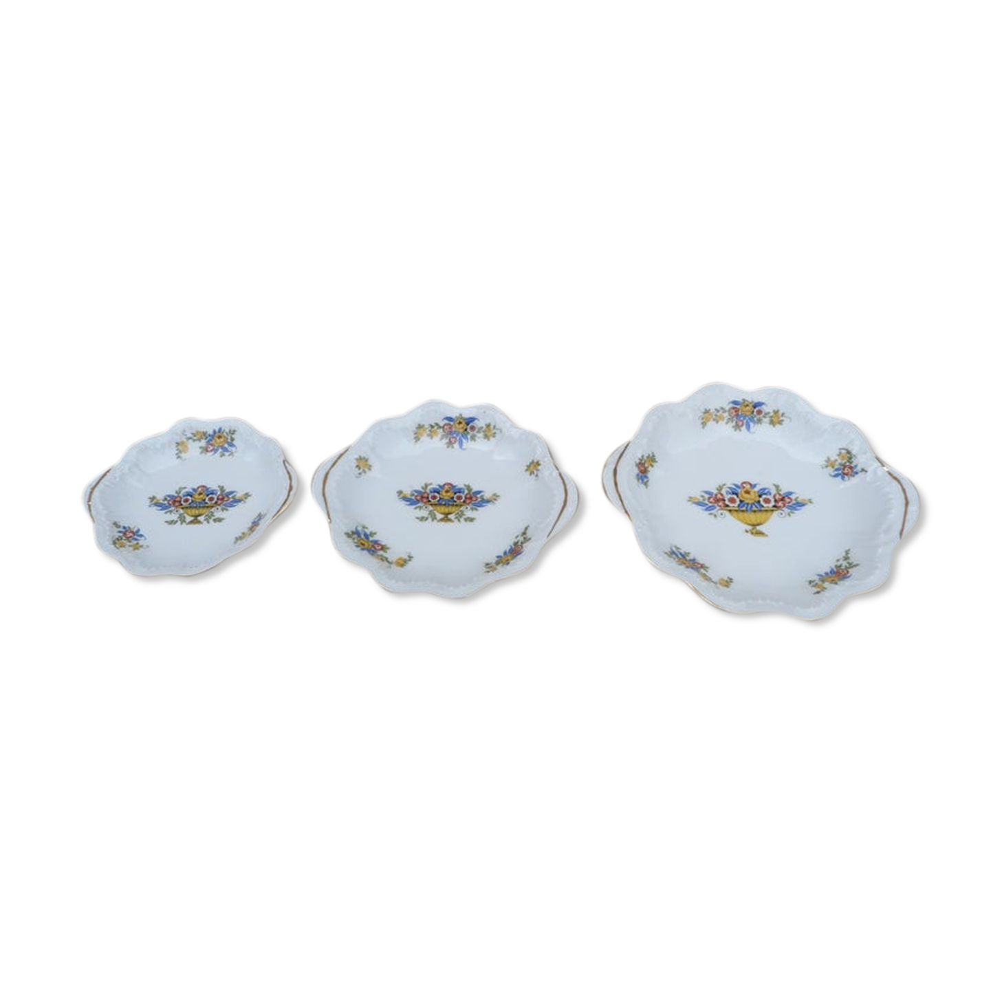 Set of 3 porcelain ravines Old Limoges Art Deco motifs