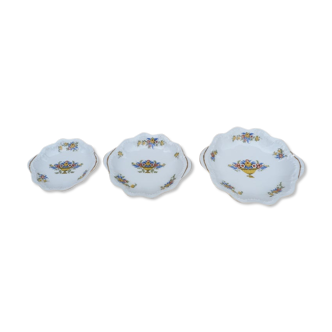 Set of 3 porcelain ravines Old Limoges Art Deco motifs