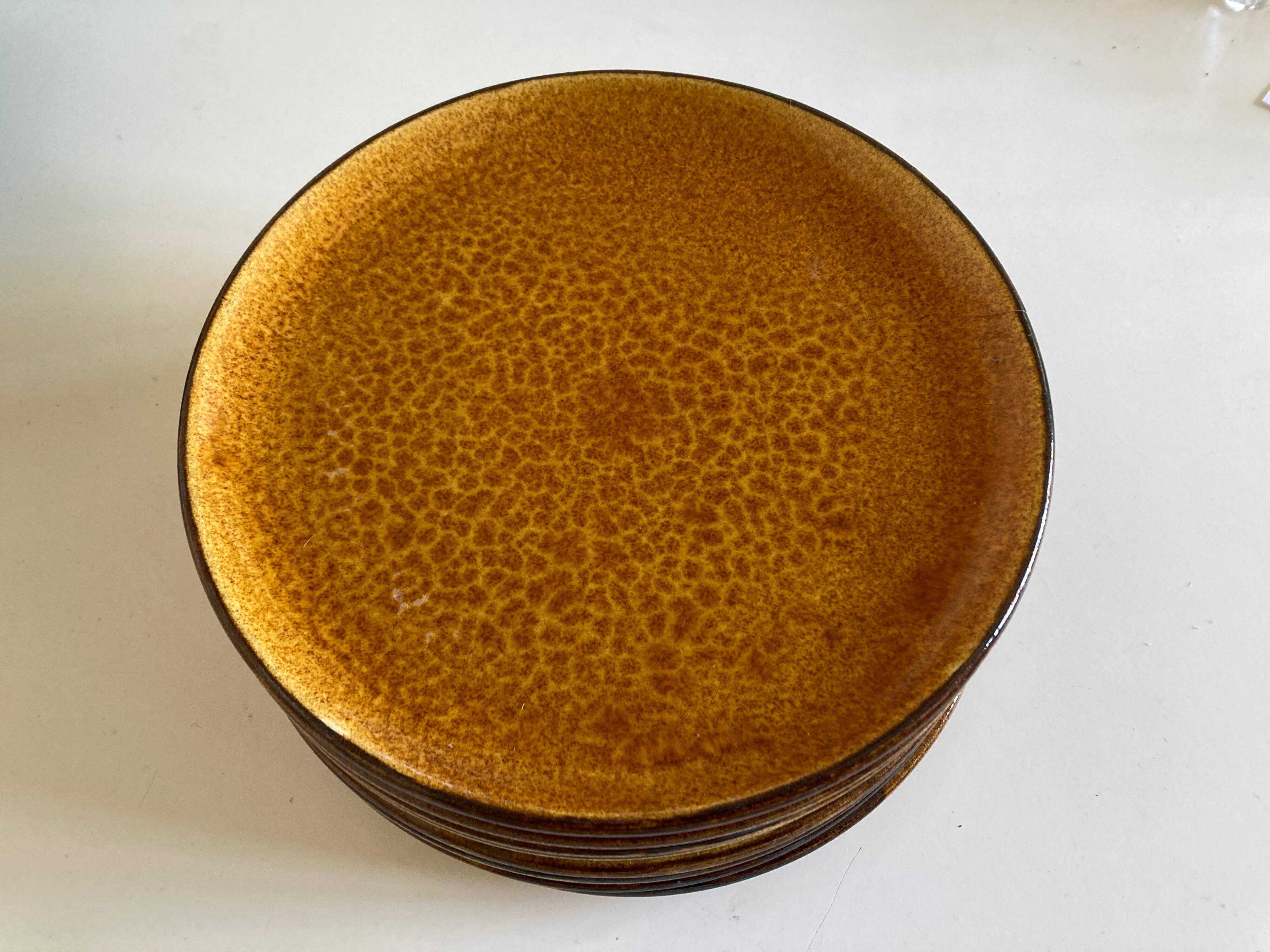 Set of 8 Dieulefit glazed earth plates workshop Mourre Milon 1970