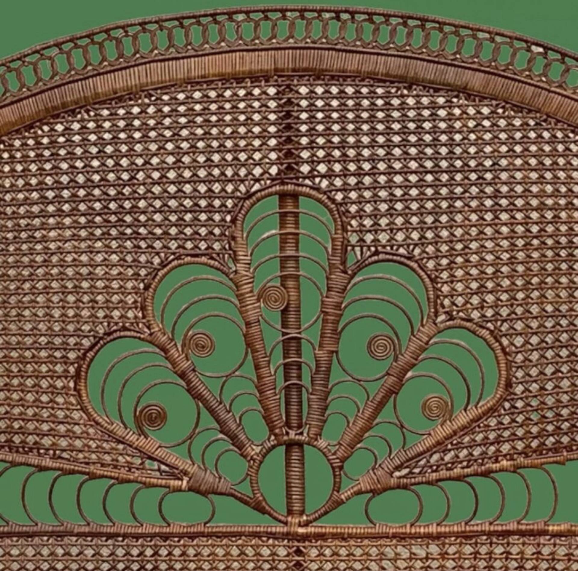 Large vintage headboard in woven rattan fan / Peacock 180cm