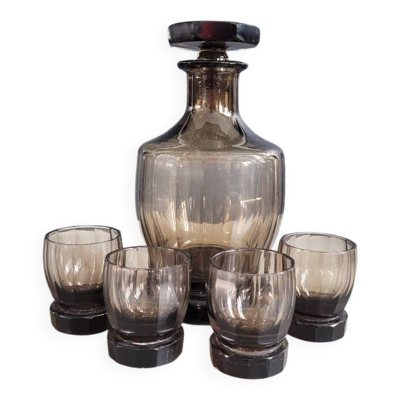 Service à liqueur en verre fumé