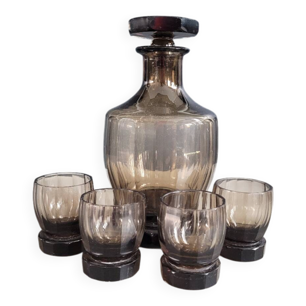 Service à liqueur en verre fumé