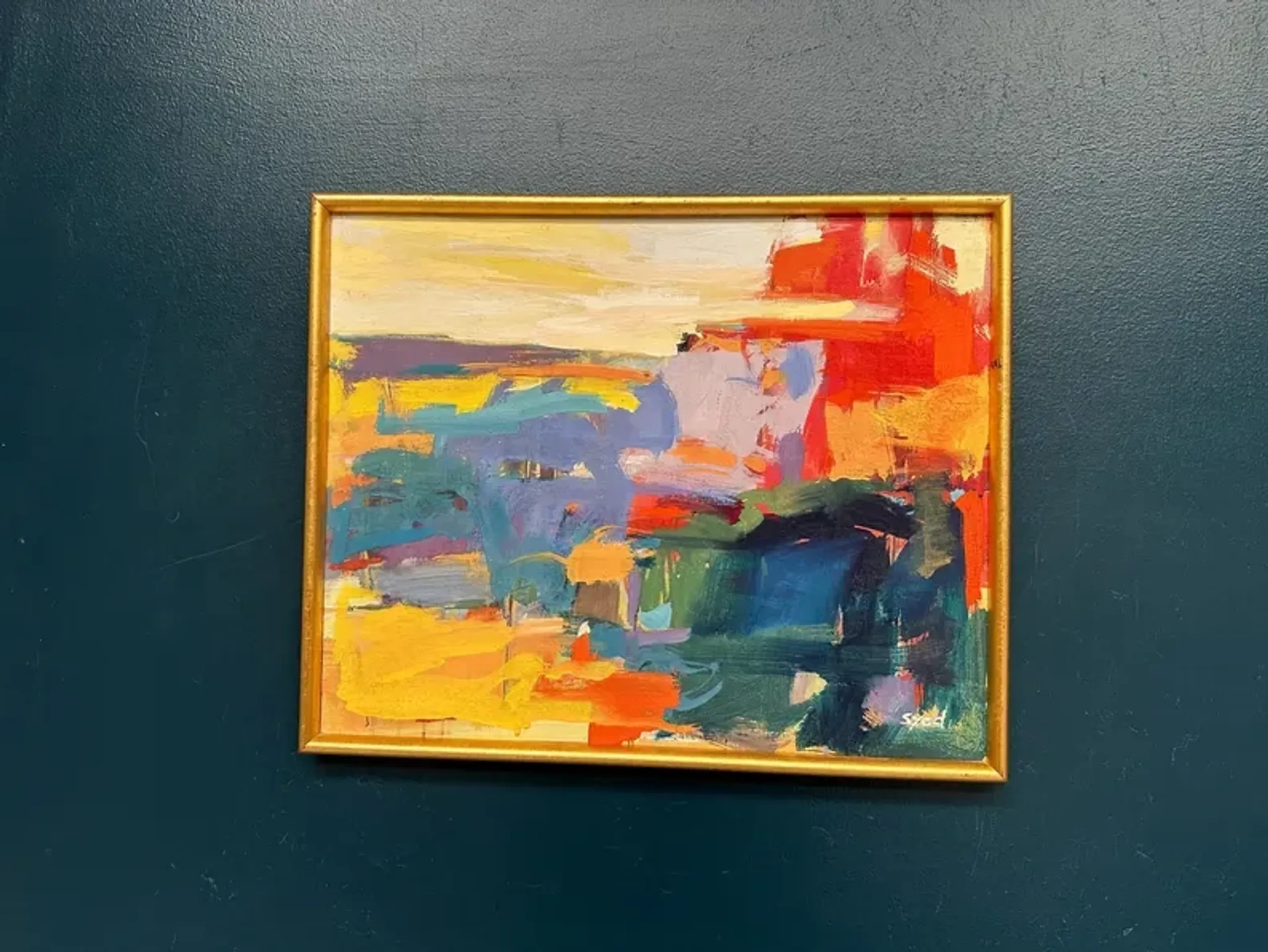 Original Oil on Canvas – “Abstract” by Ubaid Syed – Signed – Vintage & Framed – 53 × 43 cm (20.9" × 16.9")