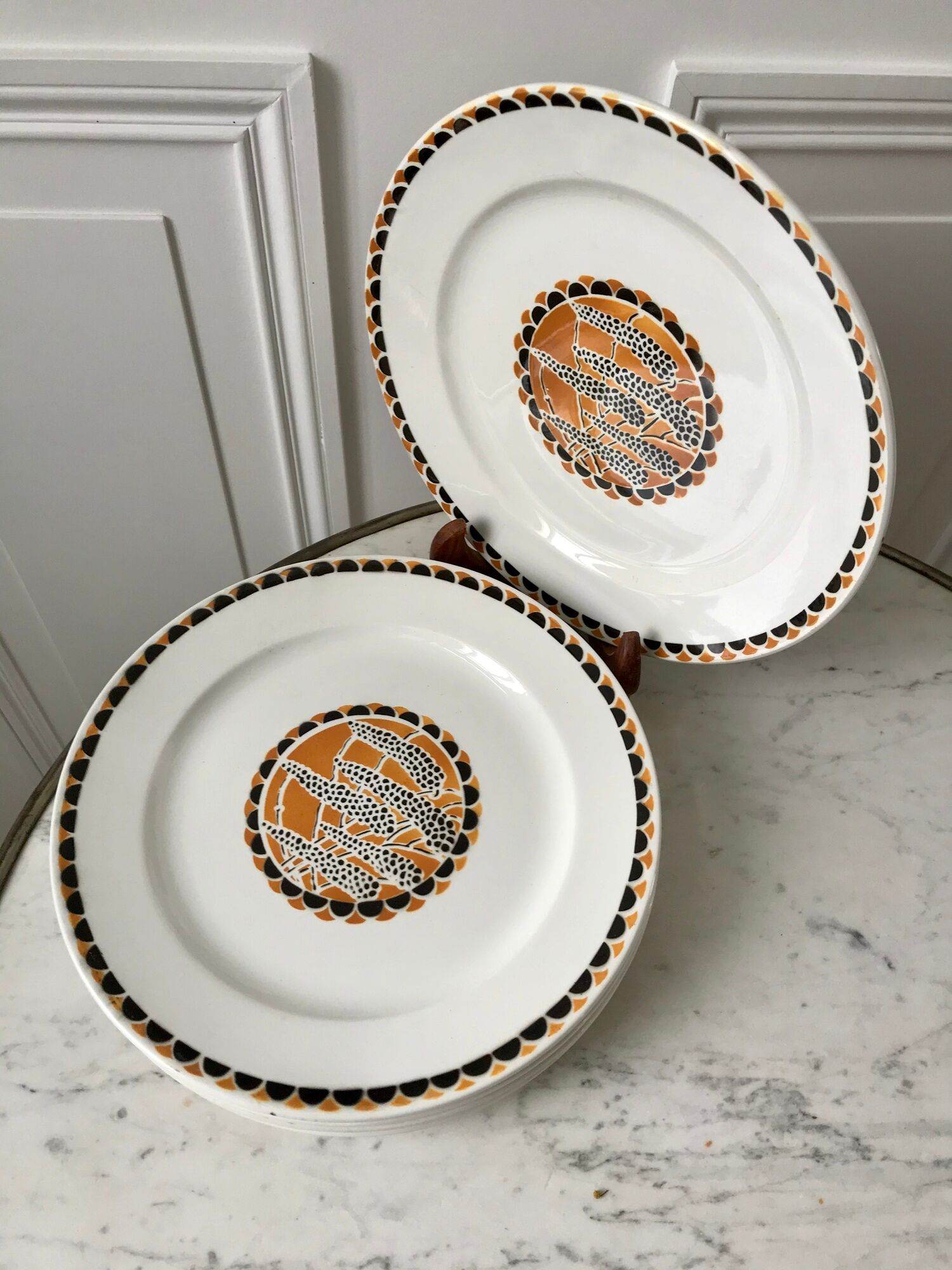 set of 6 flat plates Sarreguemines model "Nomeny" art deco 30s