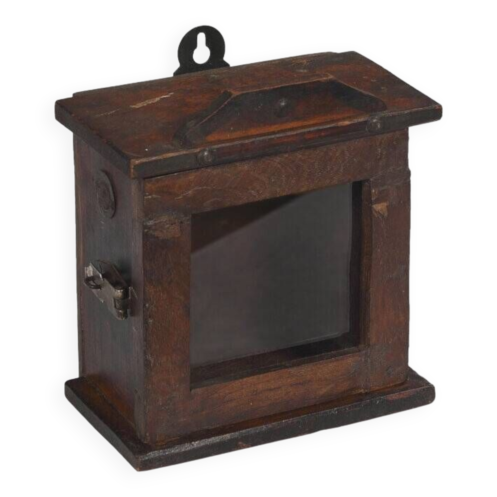 Small old wall display case clock box patina original india