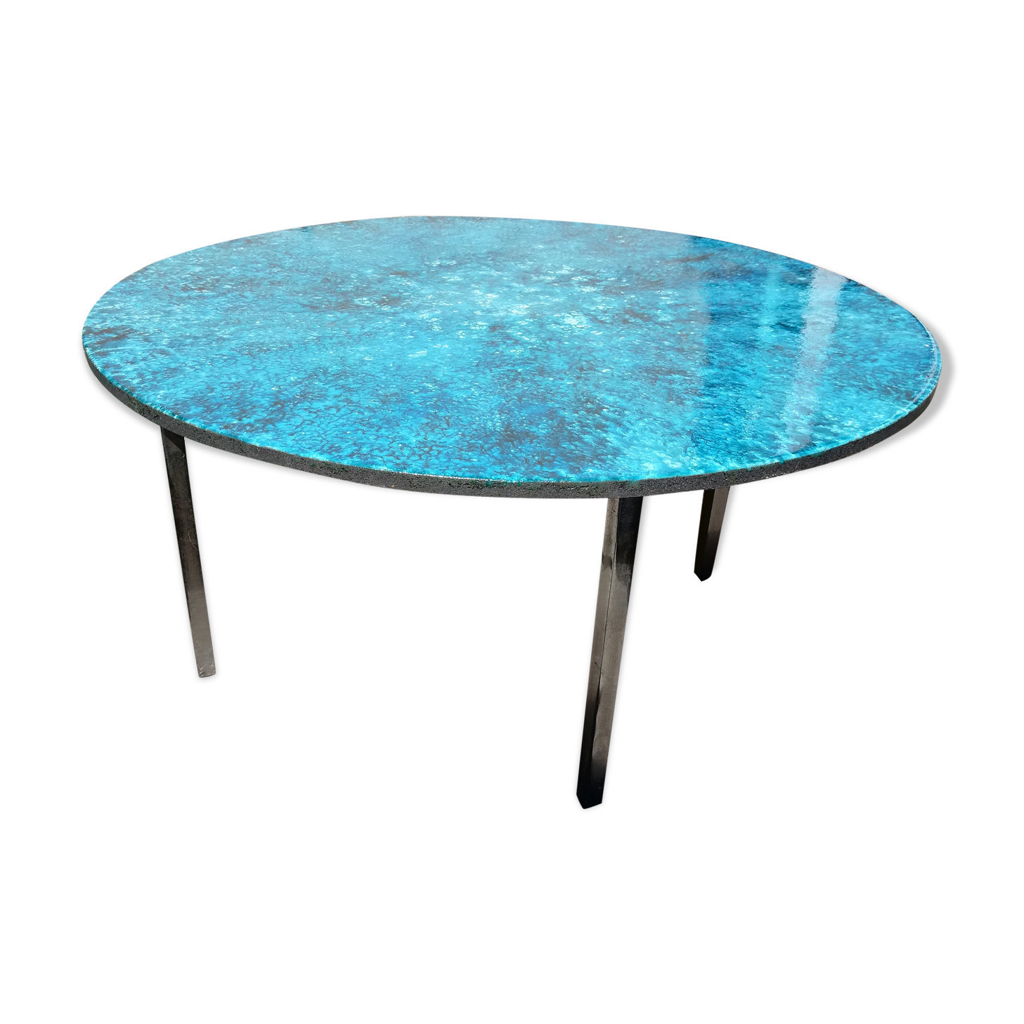 Blue enamelled lava stone coffee table