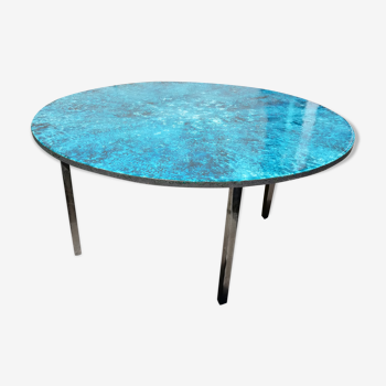 Table basse en pierre de lave émaillée bleue