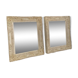 Set of two pretty mirrors in white, beige, and gold tones. Bohemian